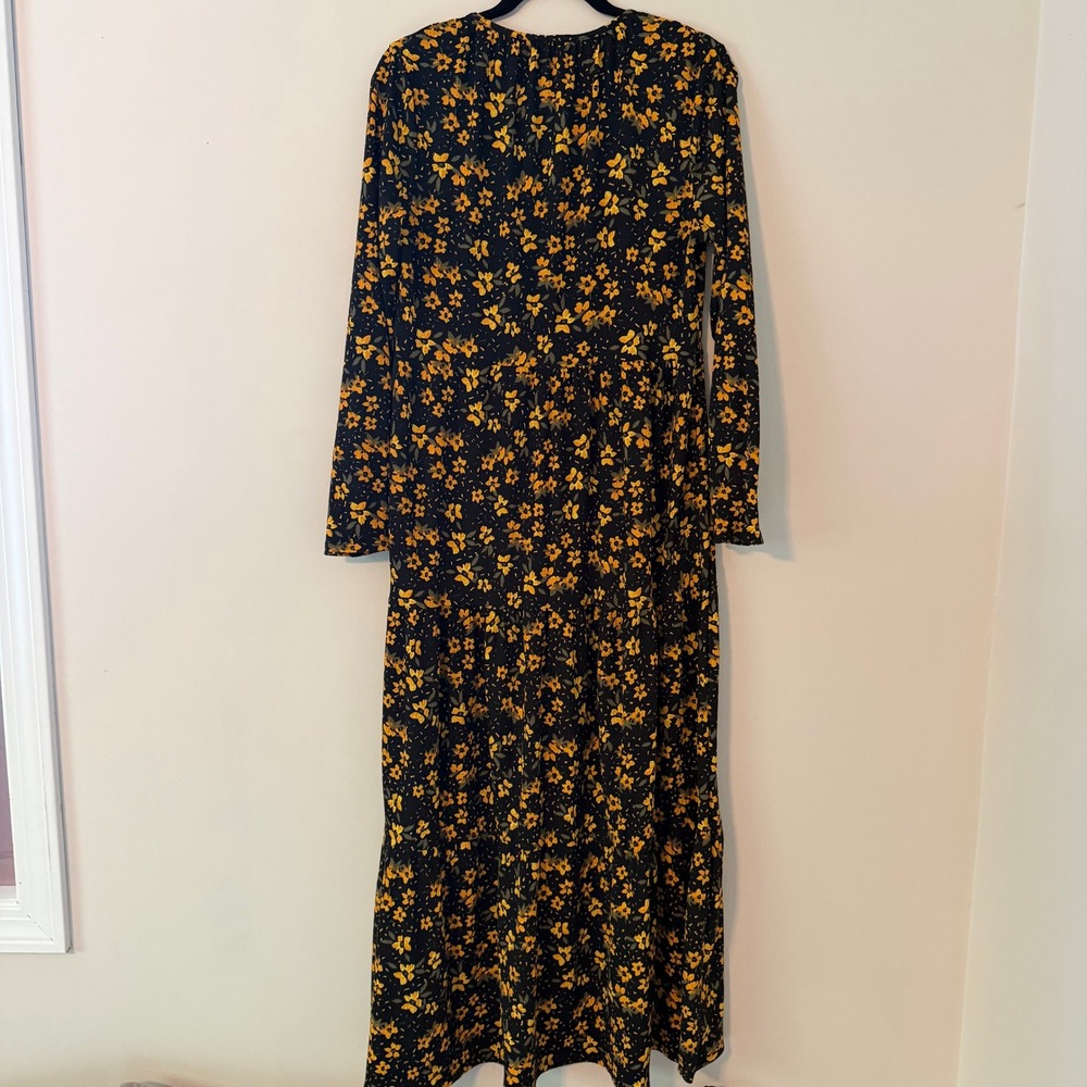 Free People Boho Floral Tiered Maxi Dress Black Yellow Womens Large - Picture 8 of 8
